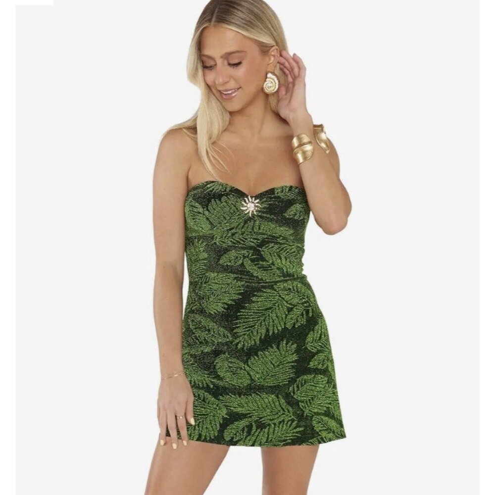Show Me Your Mumu Hot Night Out Dress Sz M READ Palm Leaf Sparkle Metallic Tube